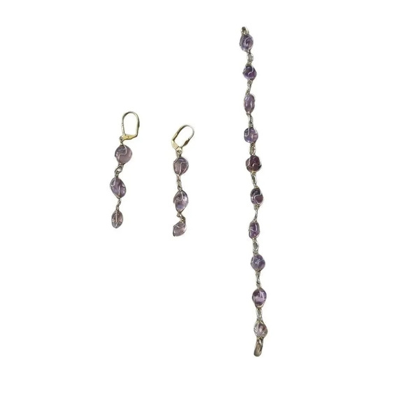 Purple Amethyst Bracelet/Earring  Set Wire Wrapped - Picture 1 of 7